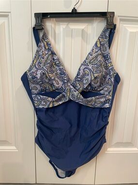 Navy Paisley Twist-Front One-Piece Swimsuit - Women